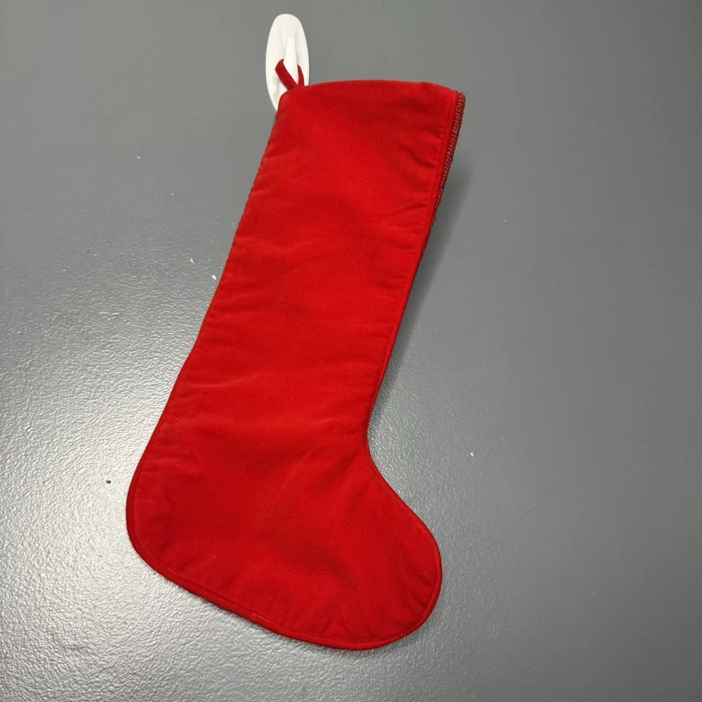 Vintage Needlepoint Christmas Stocking Wool Red Velvet Winter Sports Sled Ski #2